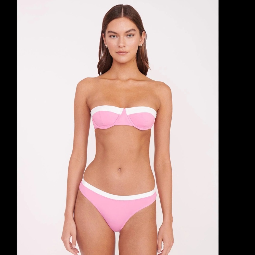 Staud Pink and White Bikini Set
